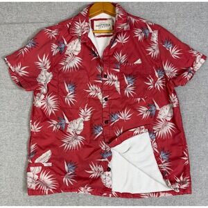 California Cowboy High Water Terry Cloth Lined Shirt Mens L Red Tropical Print